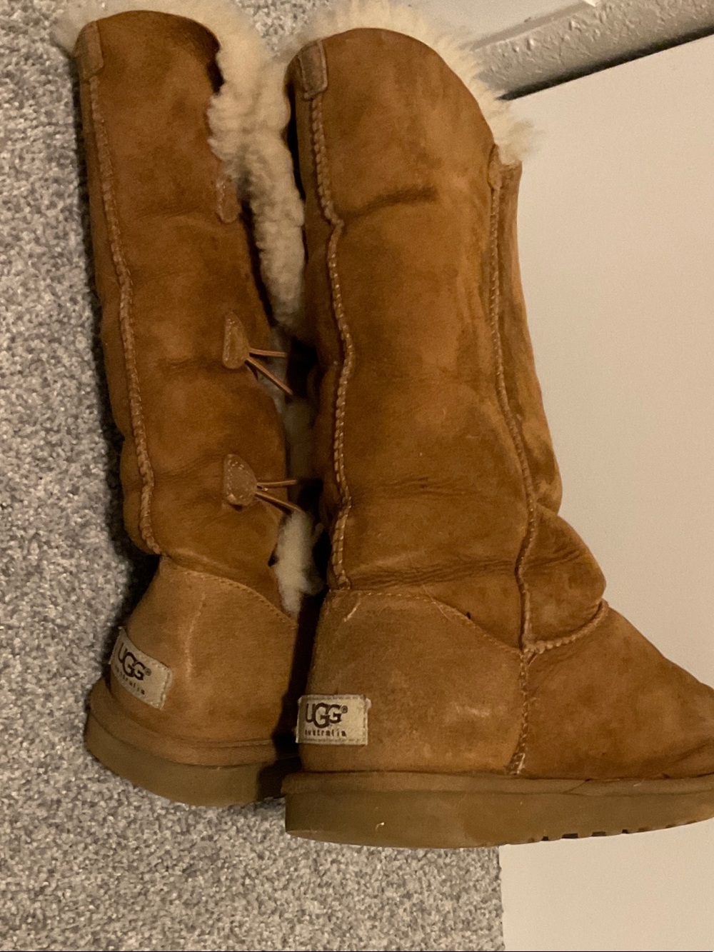 UGG Chestnut Suede Button Mid-Calf Boots with Shearling Trim - Picture 3 of 3